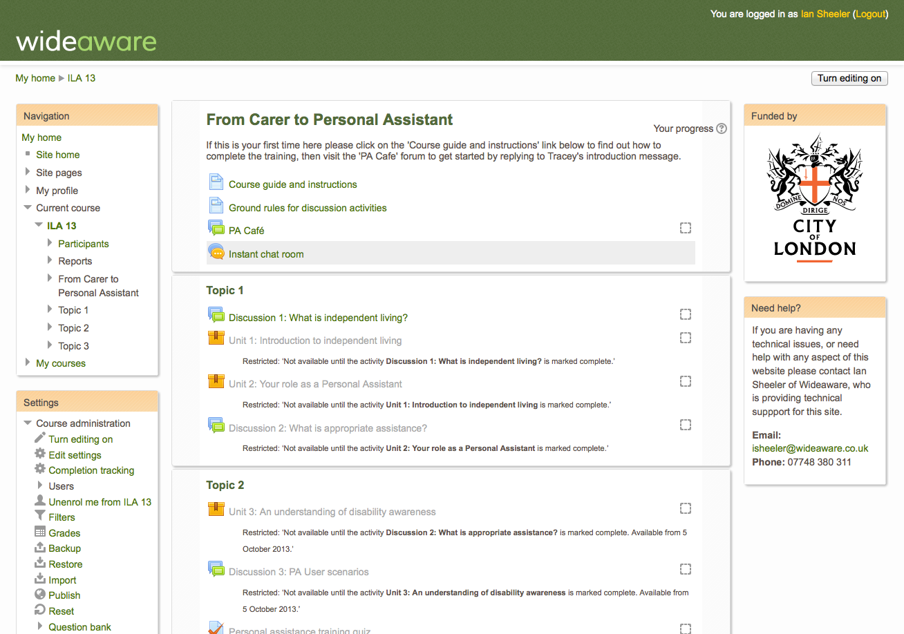 Moodle page for PA train