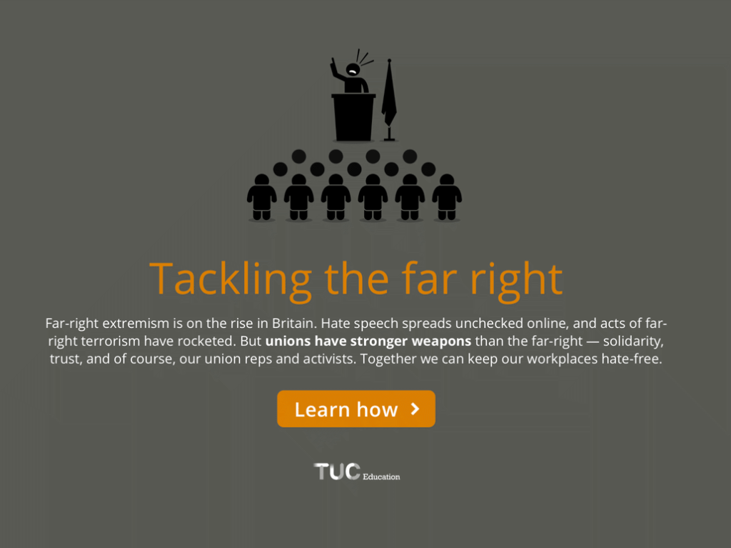 Launch screen to e-learning on tackling the far right.